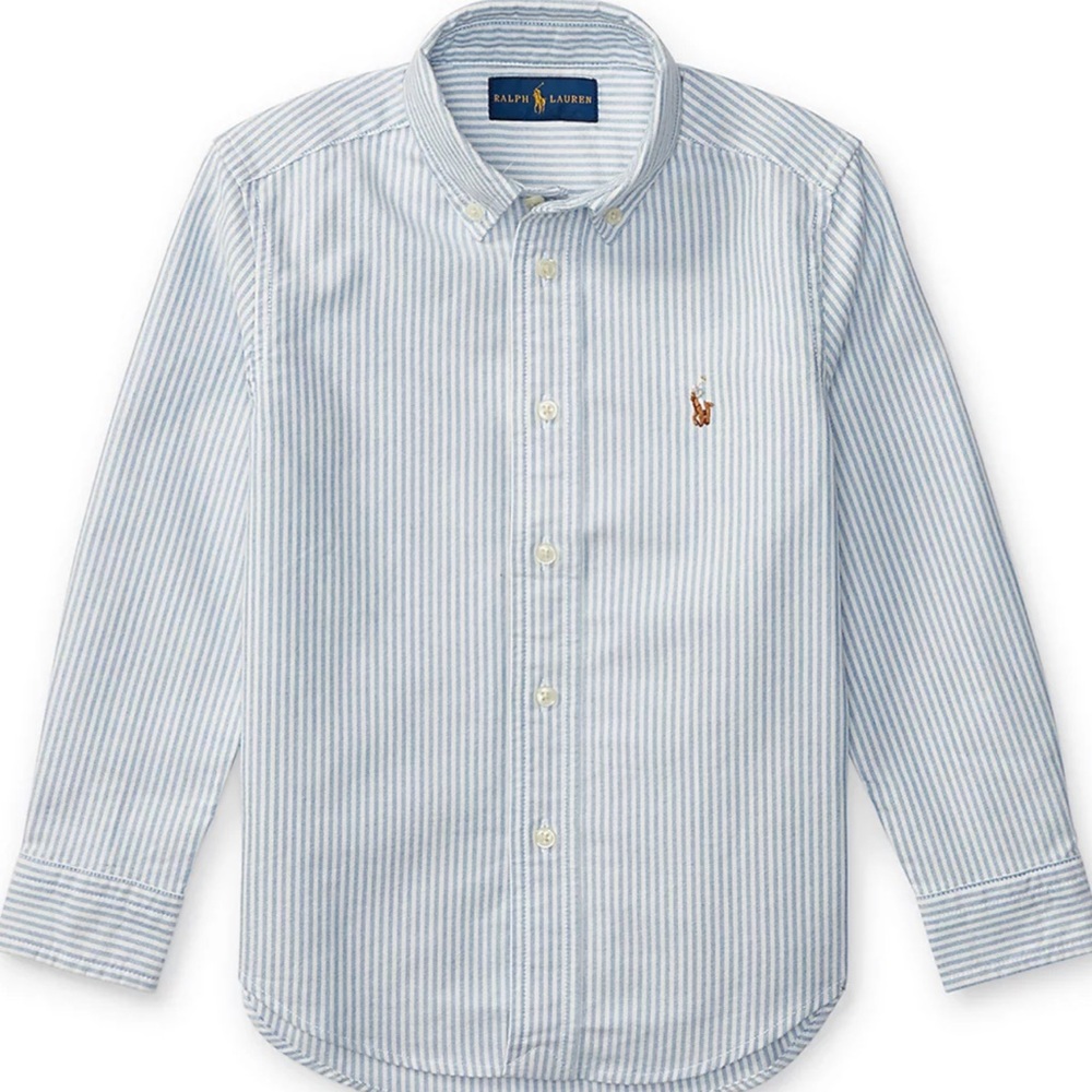 Like new Boys Sz 12 Long-Sleeve White and Blue Striped Oxford Button Down Shirt